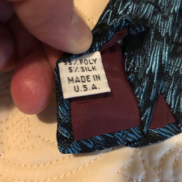 Vintage skinny teal necktie by Fling beautiful abstract retro design Made in USA - Picture 3 of 12